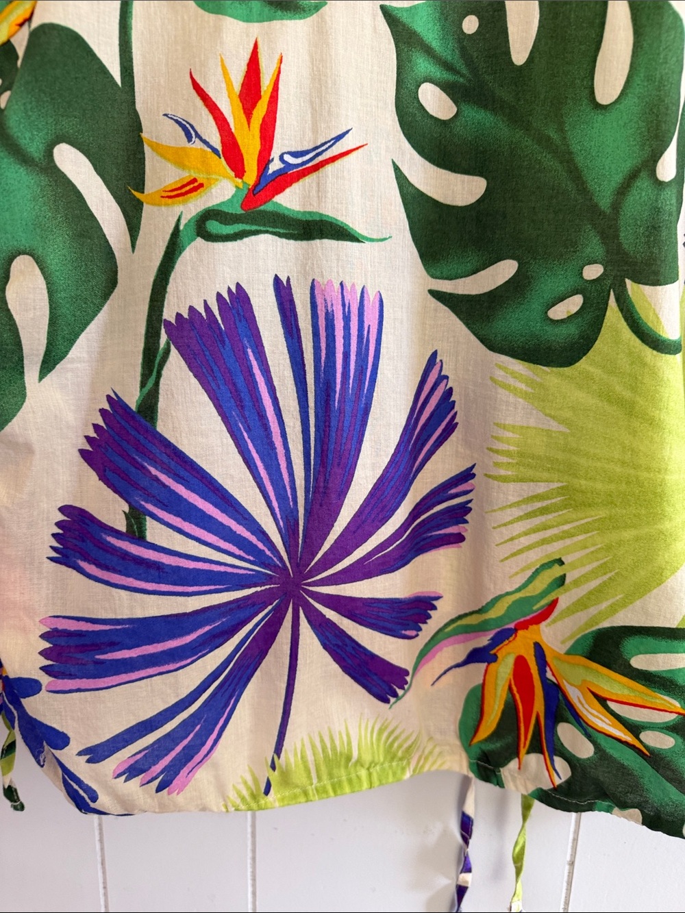 Marc New York Tropical Print Button-Front Blouse Cotton Resort Vacation Size L - Picture 8 of 13